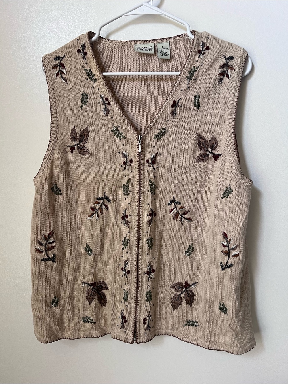 Vintage 90s Autumn Leaf Embroidery Cottagecore Sweater Vest Size Large